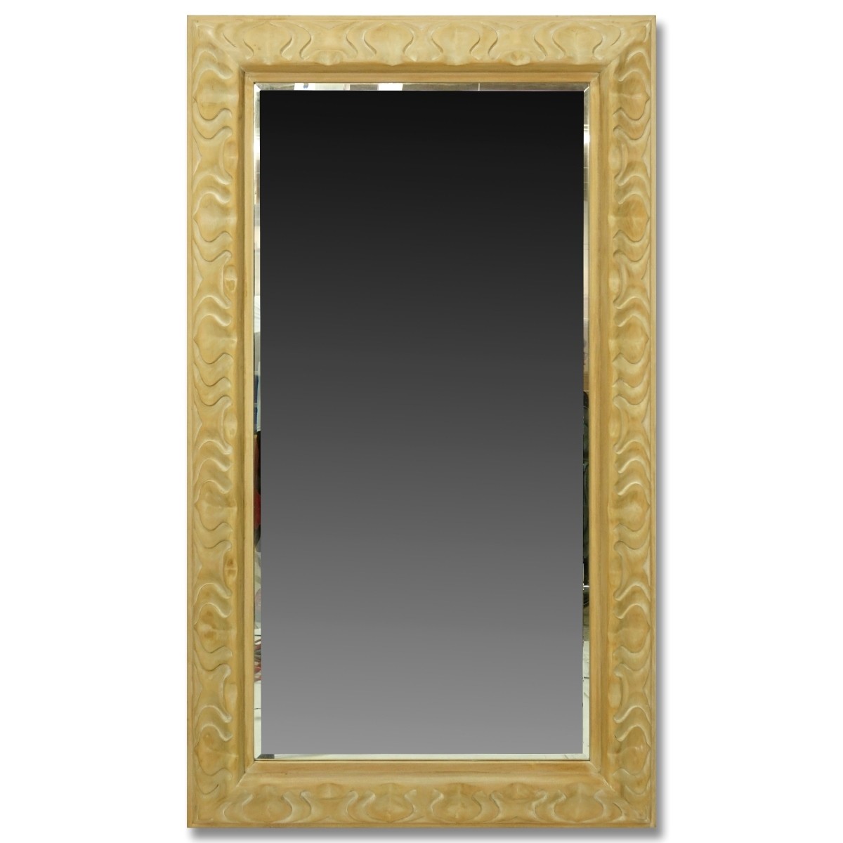 Large Beveled Mirror in Modern Carved Wood Frame