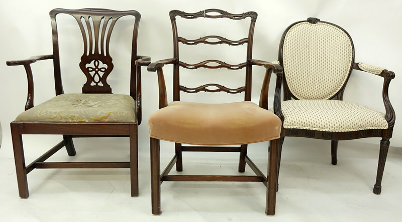 Three Antique English Carved Assorted Armchairs