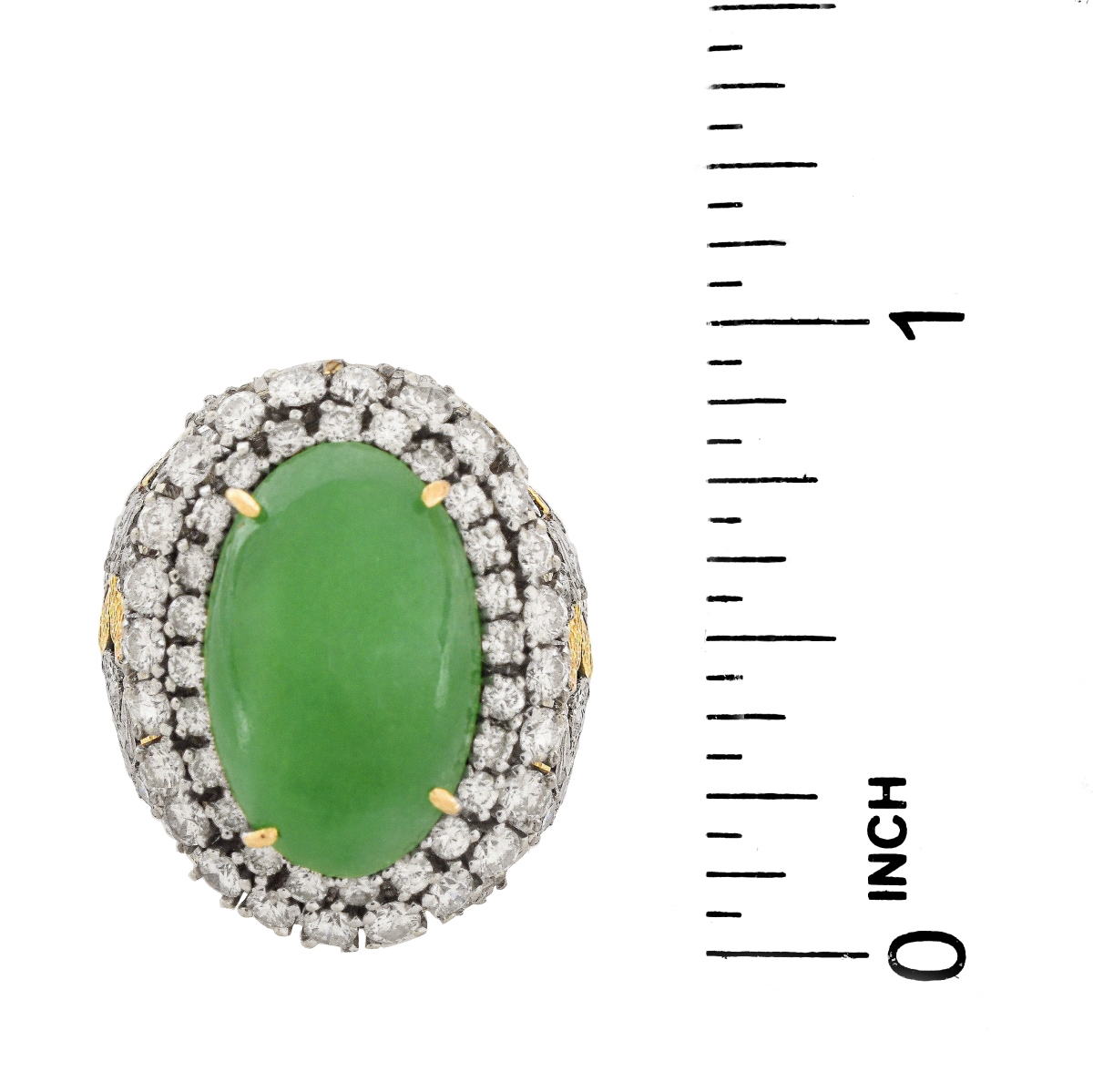 GIA Jade, Diamond and 18K Ring