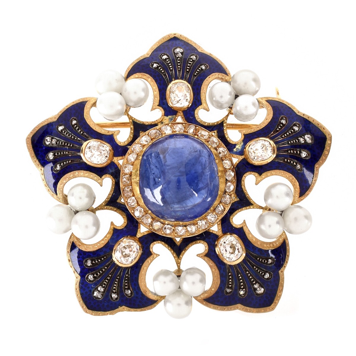 Vintage Cabochon Sapphire and 18K Brooch | Kodner Auctions