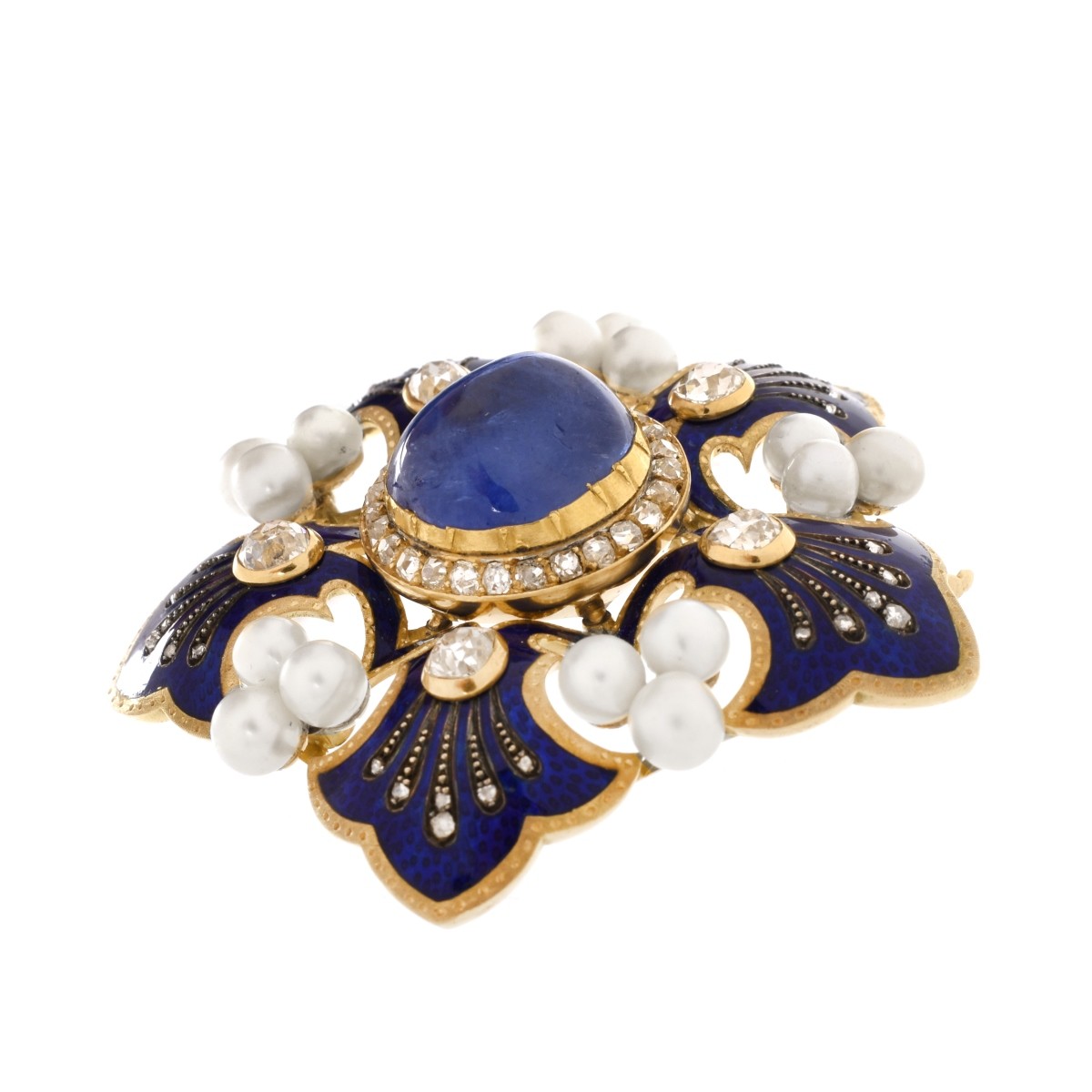Vintage Cabochon Sapphire and 18K Brooch