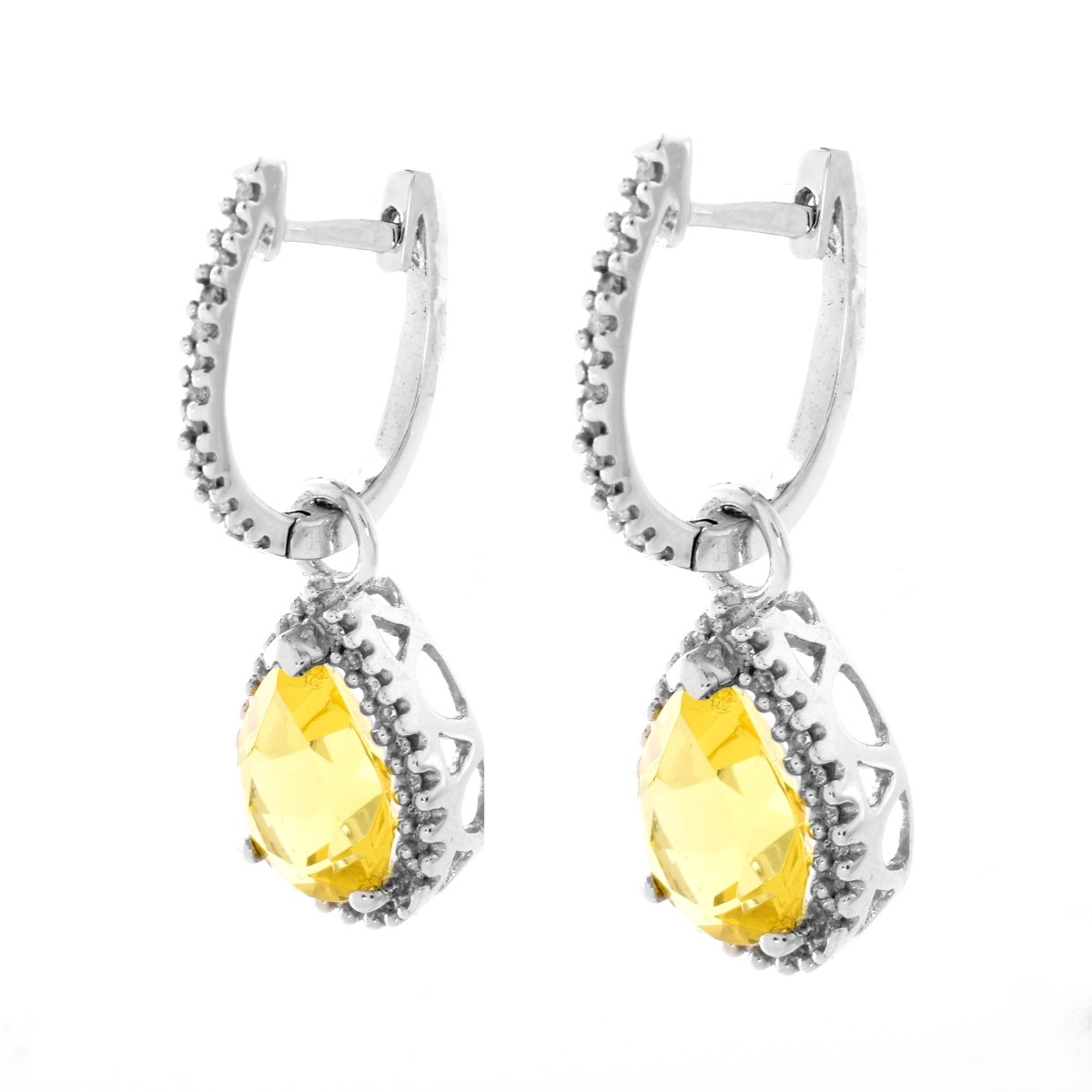 Diamond, Yellow Stone and 14K Earrings