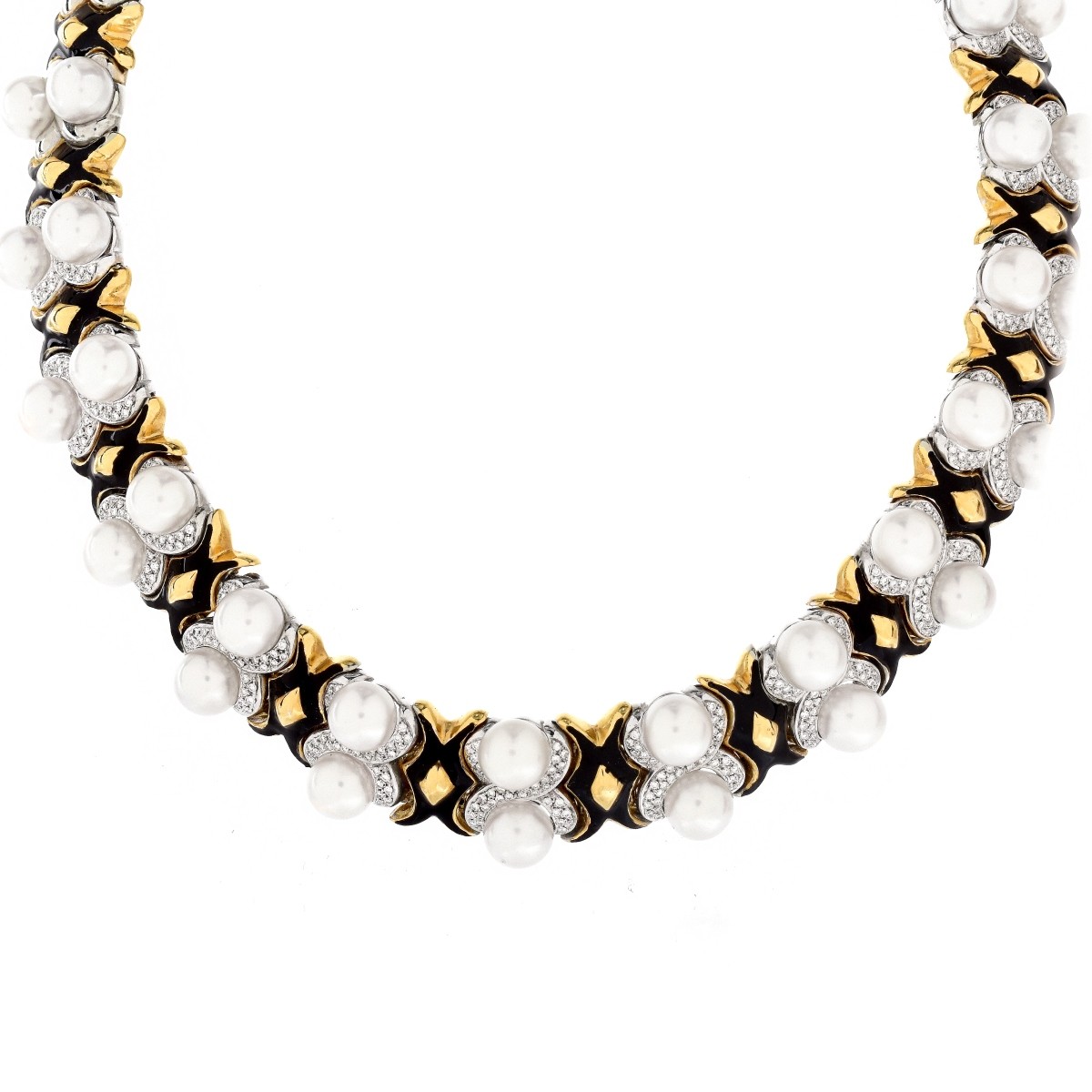 Diamond, Pearl, Enamel and 18K Necklace