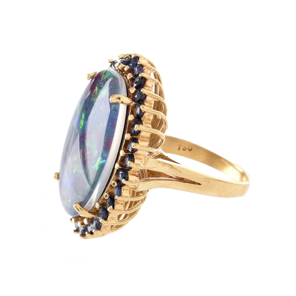 Black Opal, Sapphire and 18K Ring