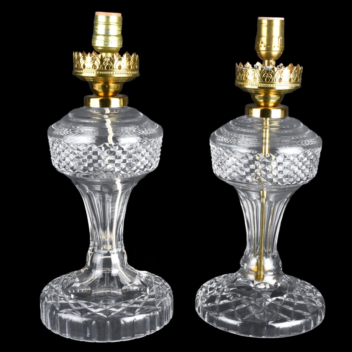 Two Waterford Hurricane Lamps