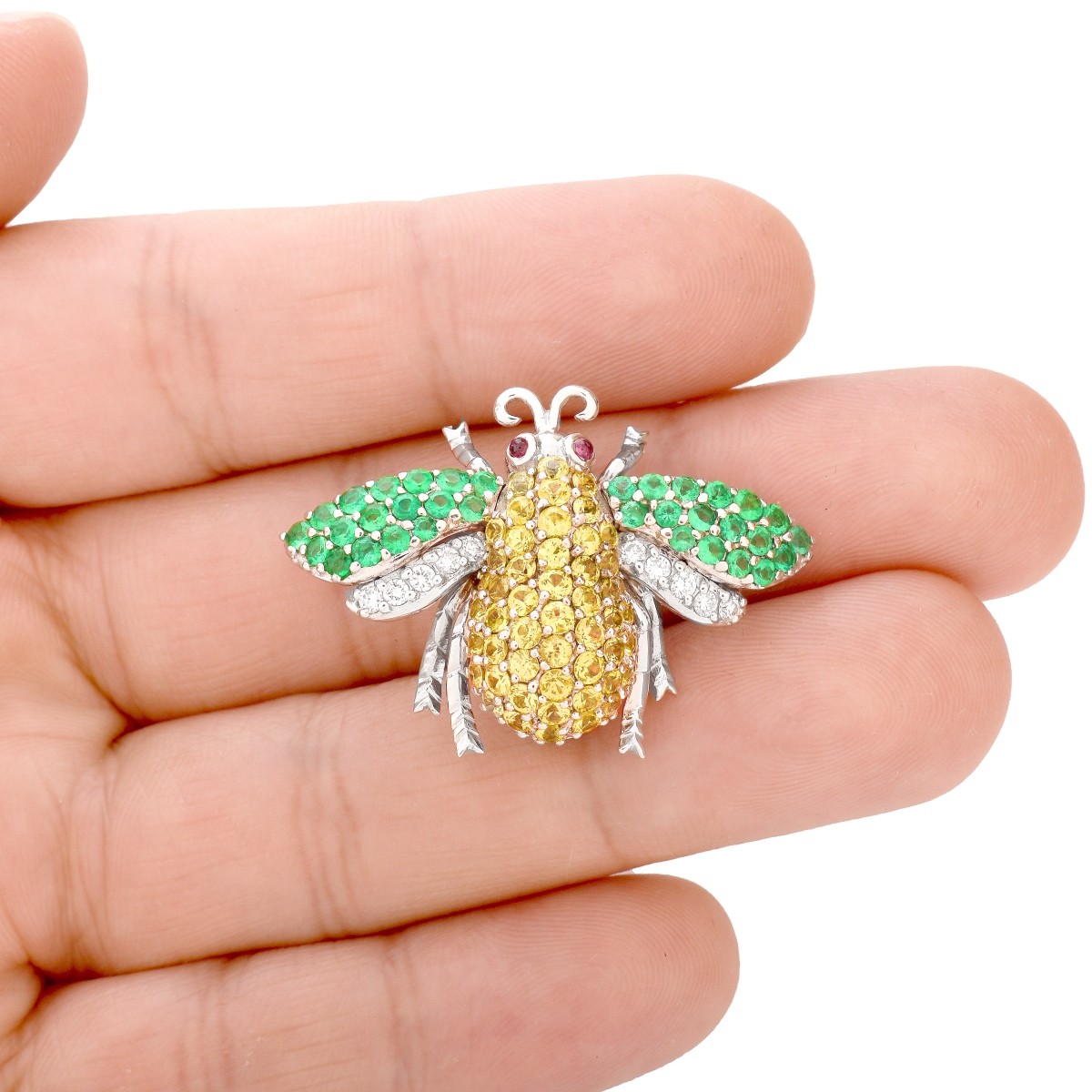 Sapphire, Emerald, Diamond Bug Brooch