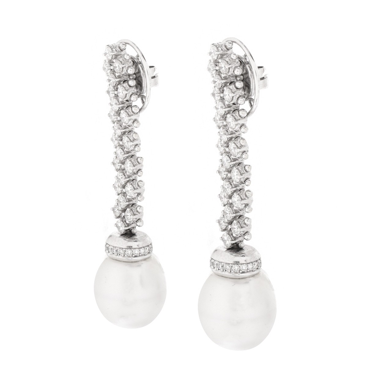 Diamond, Pearl and 18K Pendant Earrings