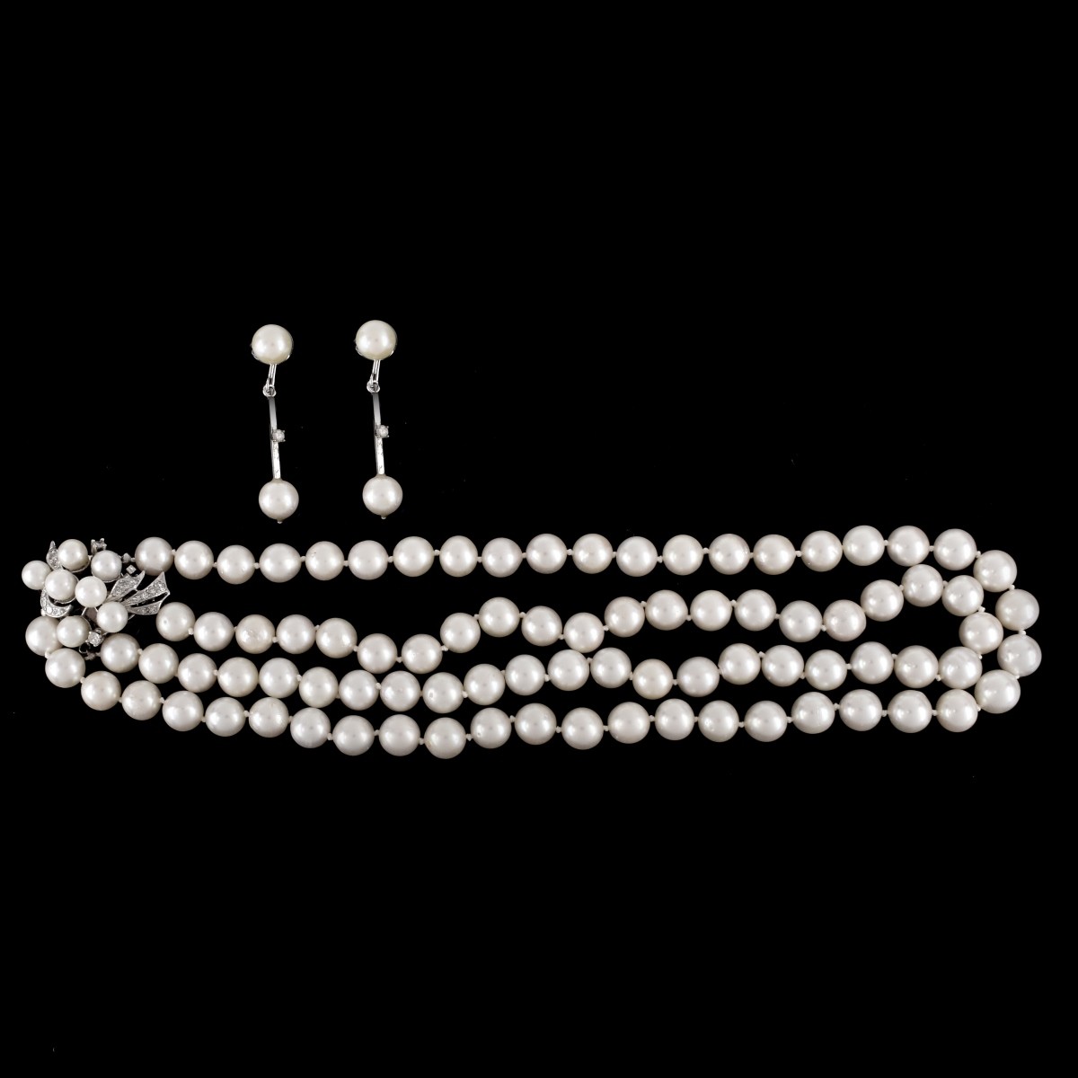 Pearl and Diamond Necklace and Earrings