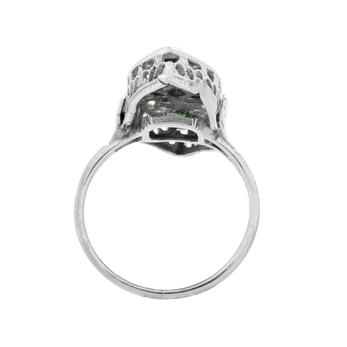 Art Deco Diamond, Emerald and 14K Ring