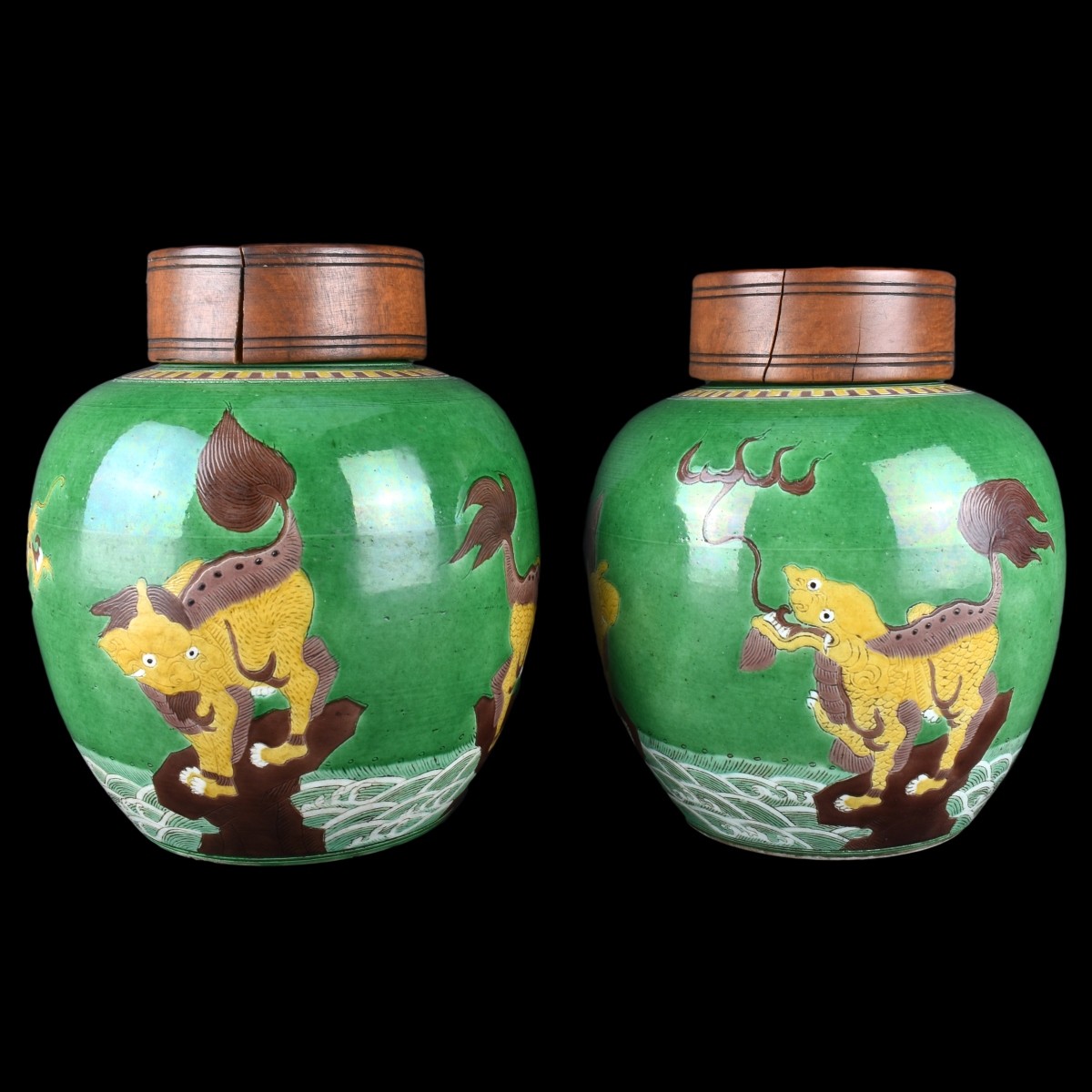 Pair Chinese Pottery Ginger Jars
