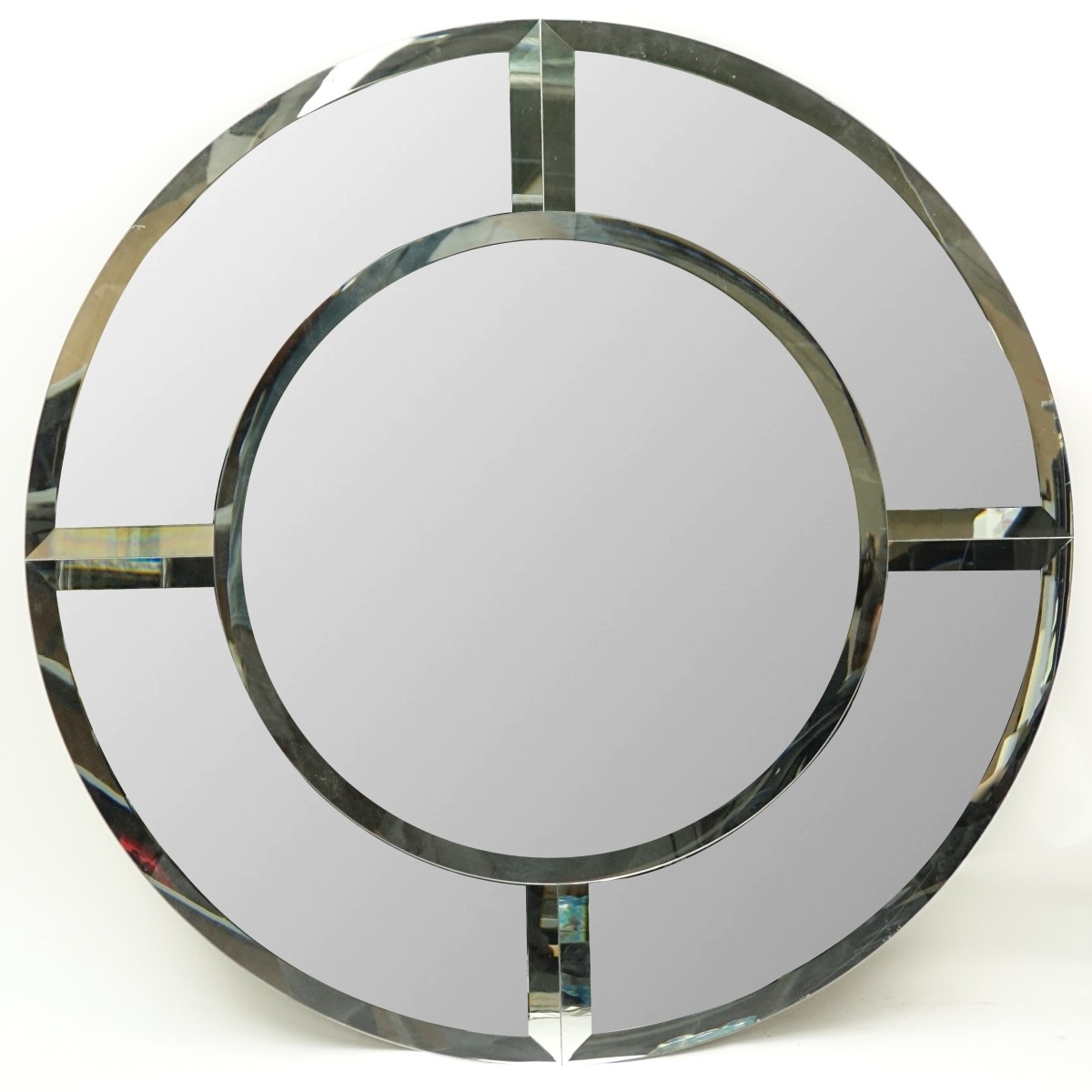 Karl Springer Style "Saturn" Beveled Mirror.
