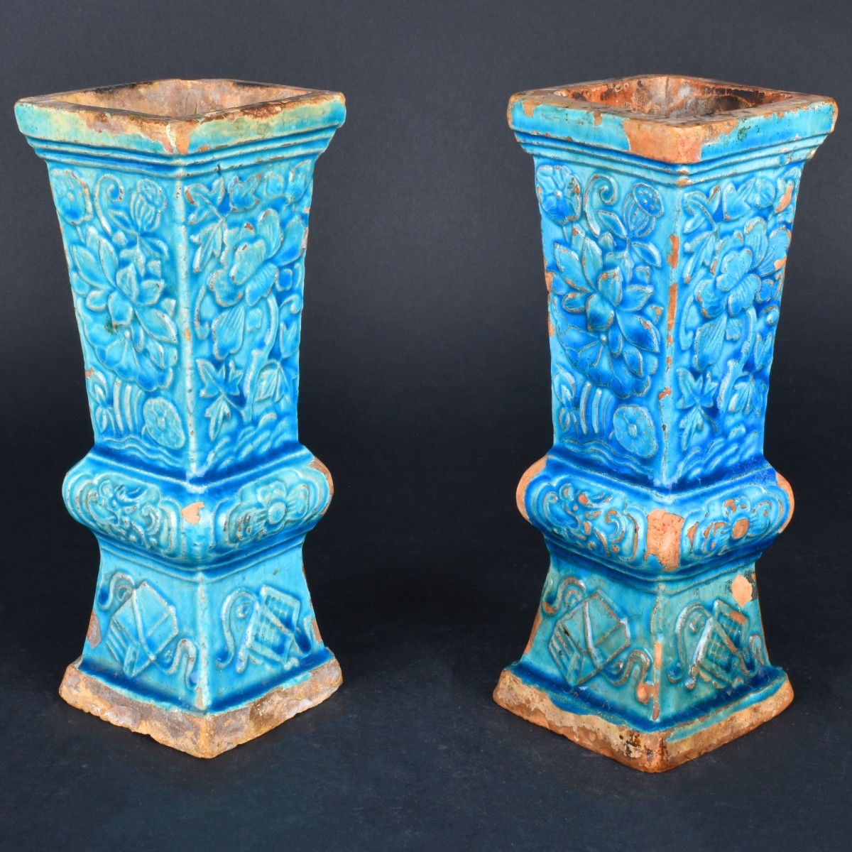 Pair Chinese Turquoise Glazed Vases