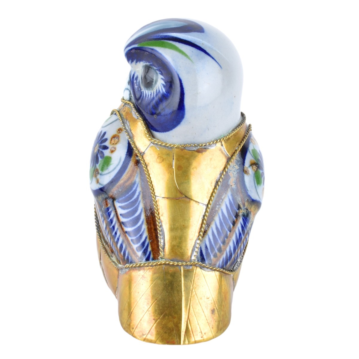 Bustamante Style Brass & Porcelain Owl