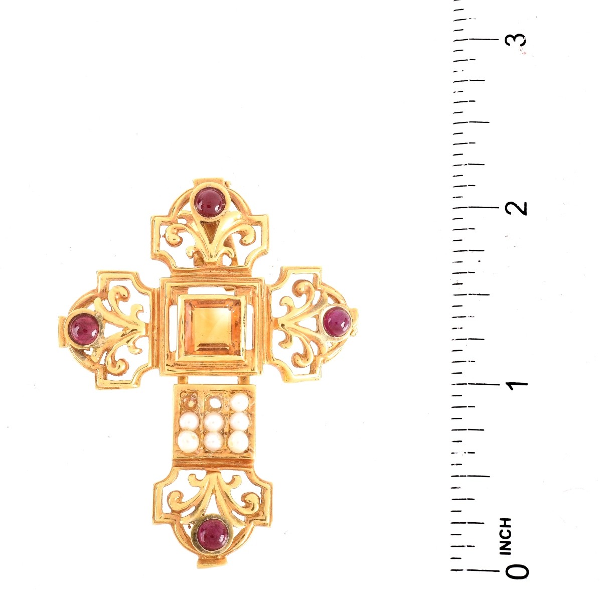 Vintage 14K and Gemstone Cross Pendant
