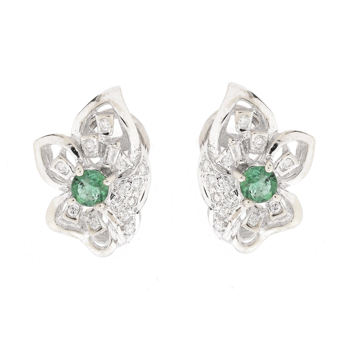 Emerald, Diamond and 14K Earrings