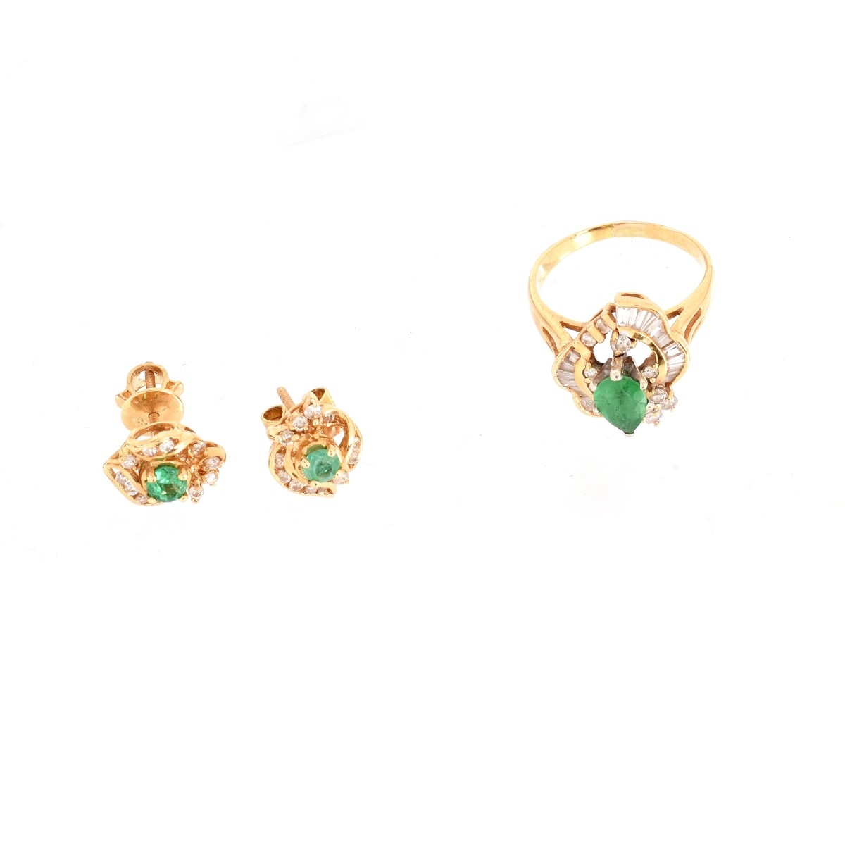 Vintage Emerald and Diamond Jewelry Suite