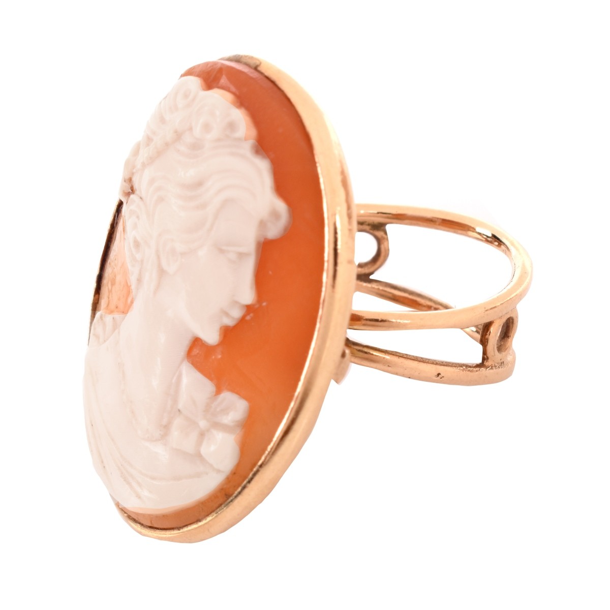 Carved Shell Cameo and 14K Ring