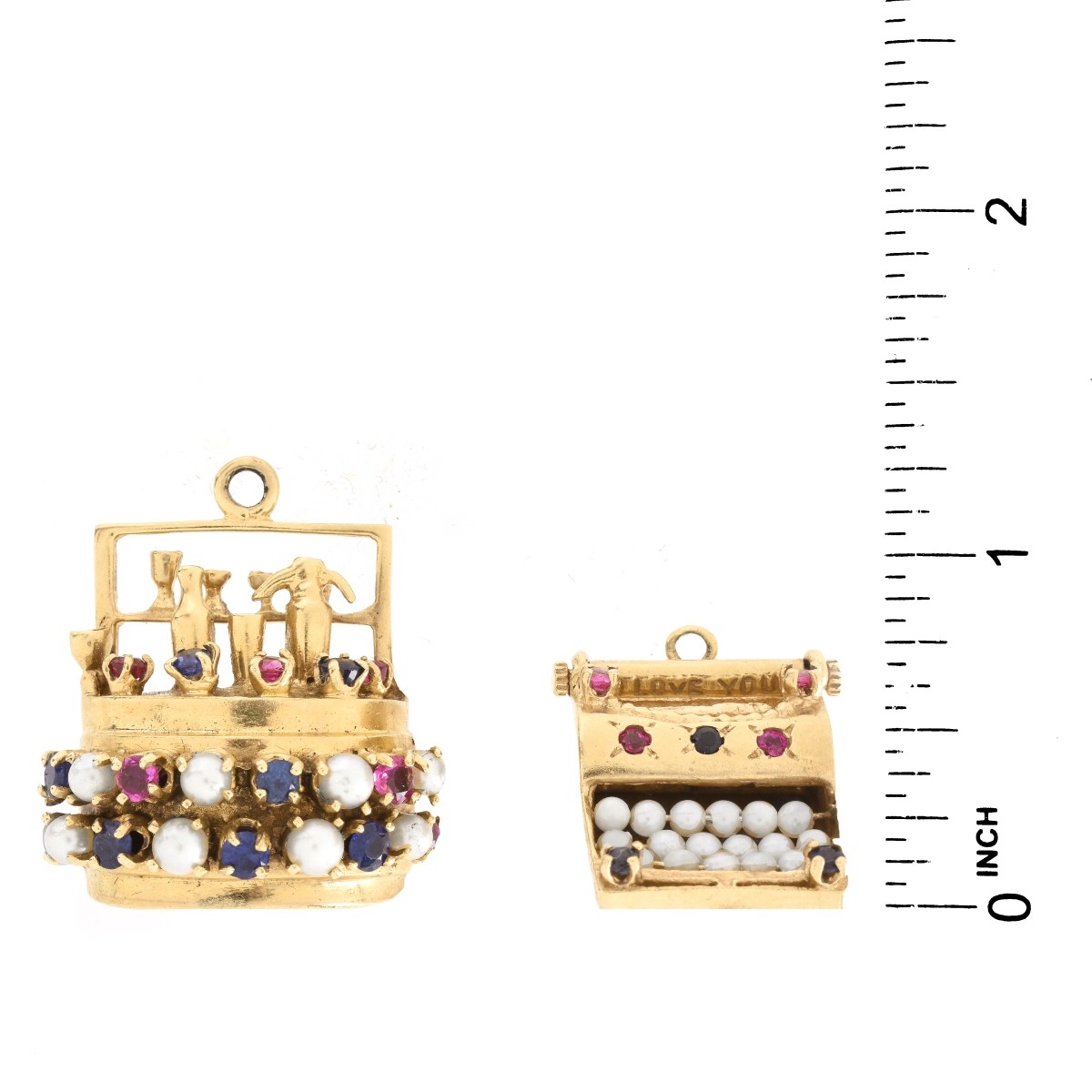 Two Vintage 14K and Gemstone Charms