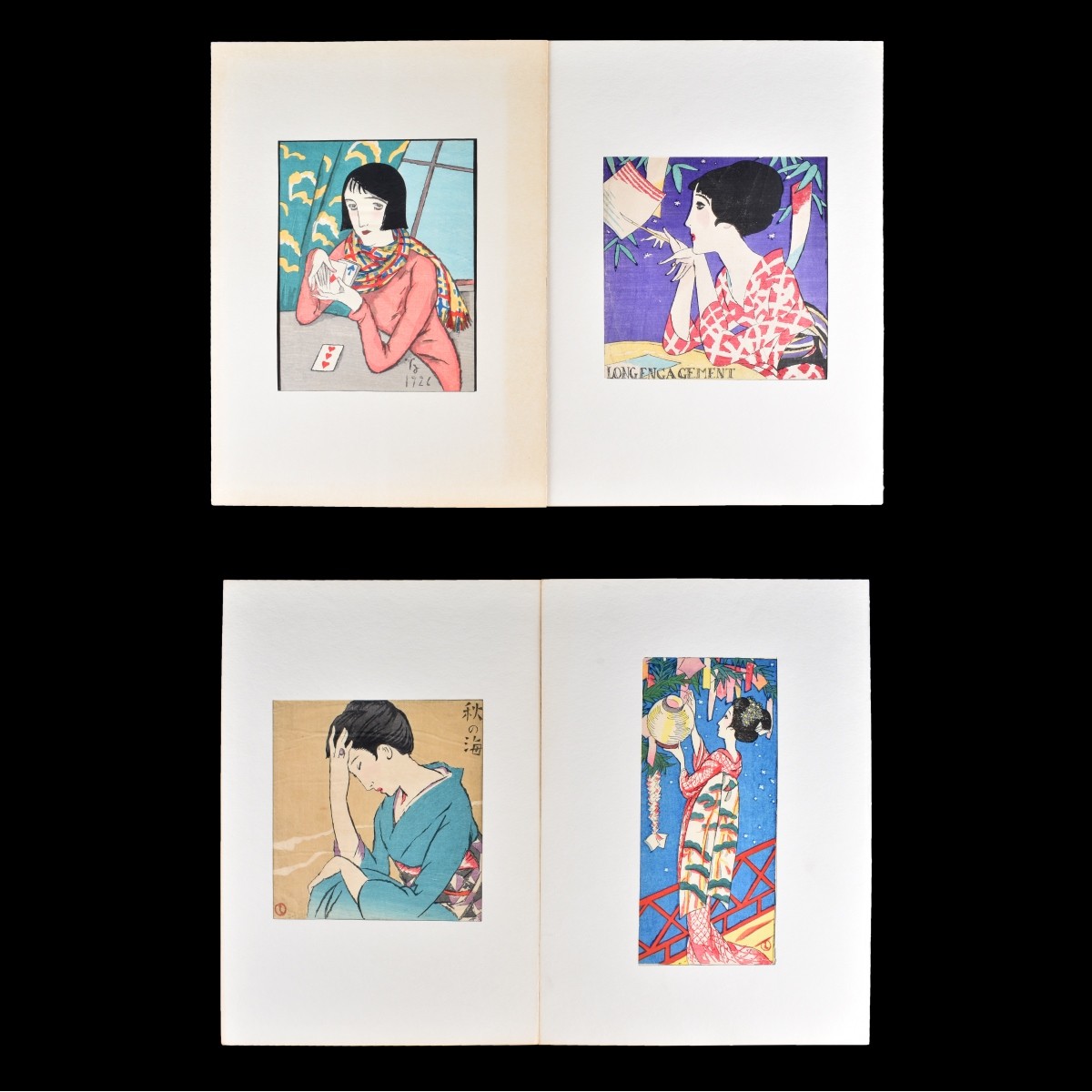 4 Japanese Art Deco Watercolors