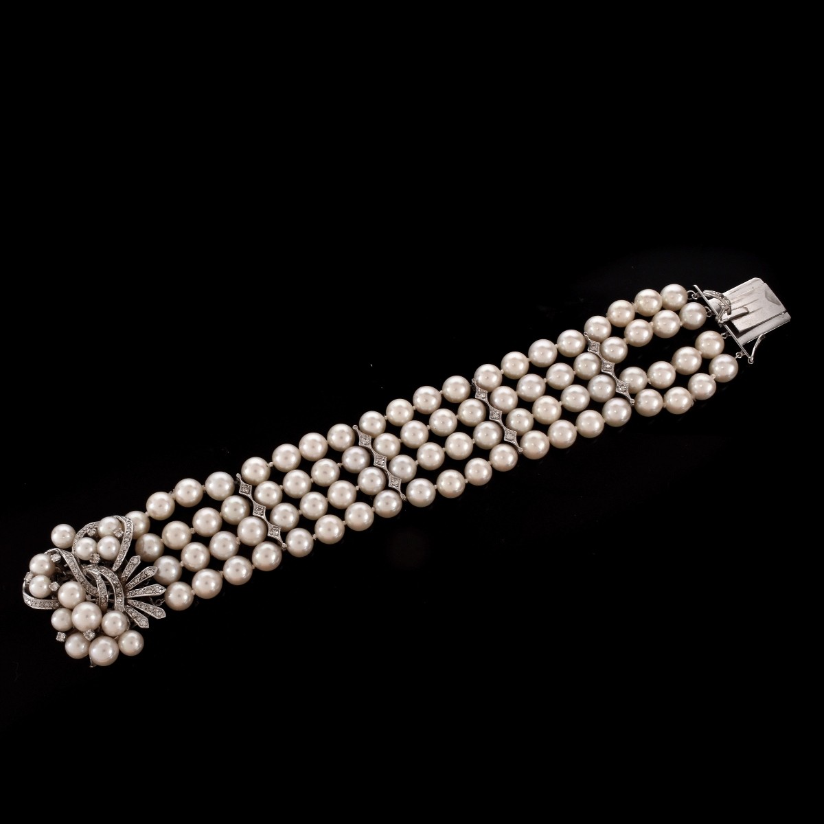 Vintage Pearl, Diamond and 14K Bracelet