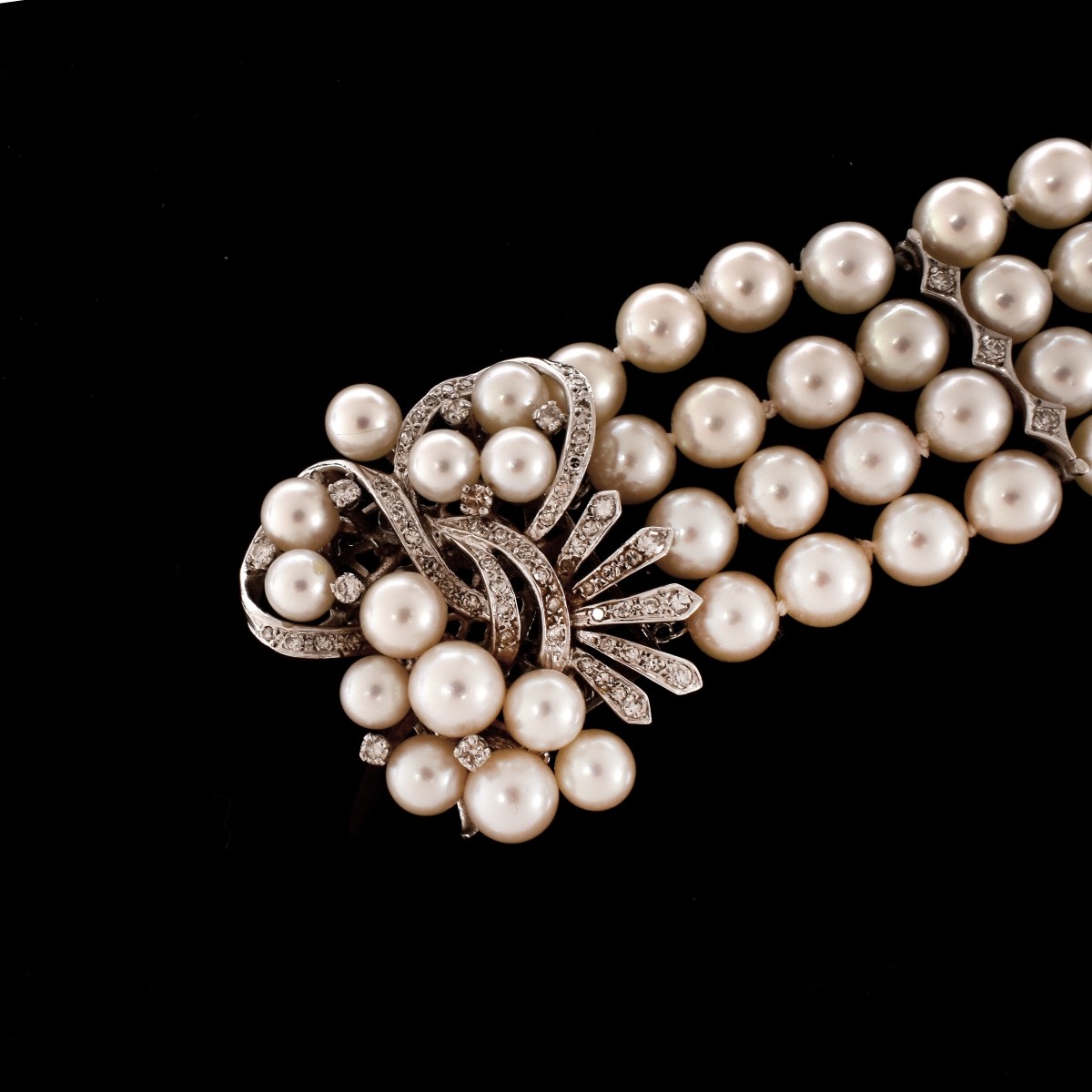 Vintage Pearl, Diamond and 14K Bracelet