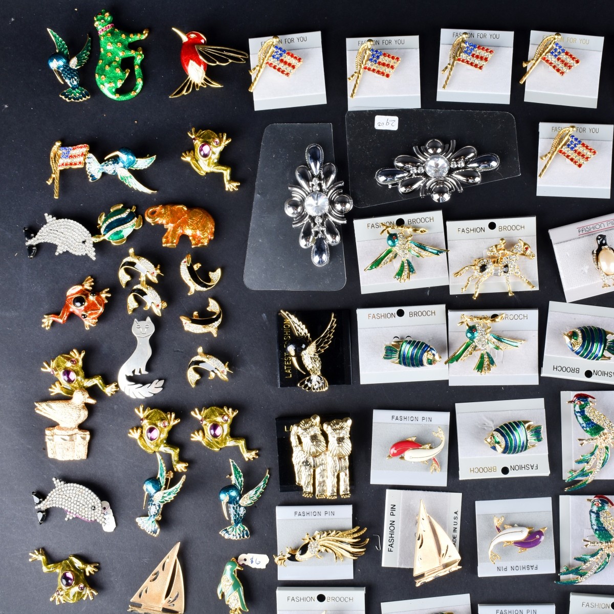 Large Collection of Enameled and Rhinestone Pins