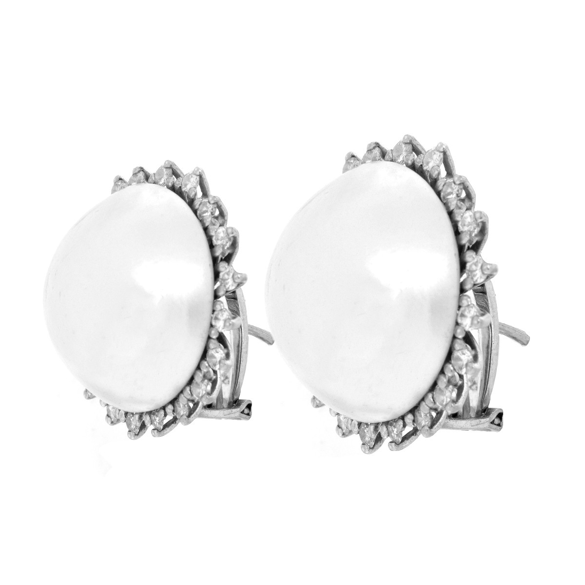 Vintage Mabe Pearl, Diamond, 18K Earrings
