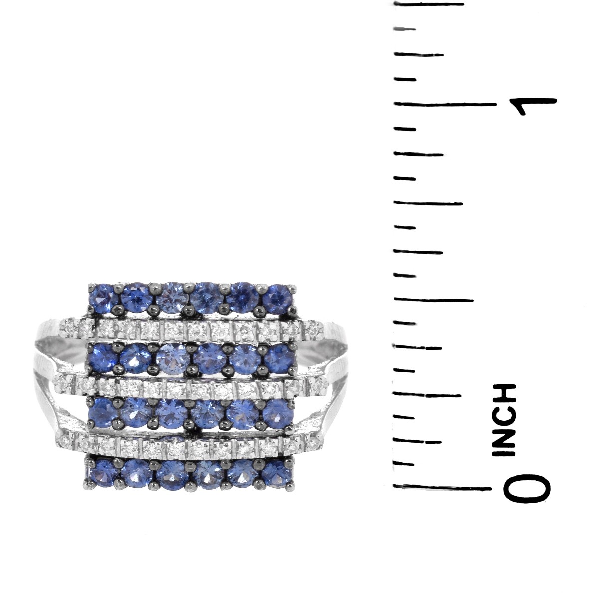Contemporary Sapphire, Diamond and 14K Ring