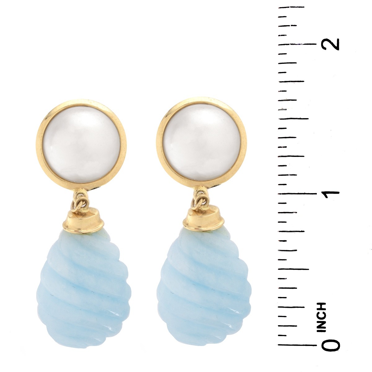 Vintage Mabe Pearl, 14K and Blue Stone Earrings
