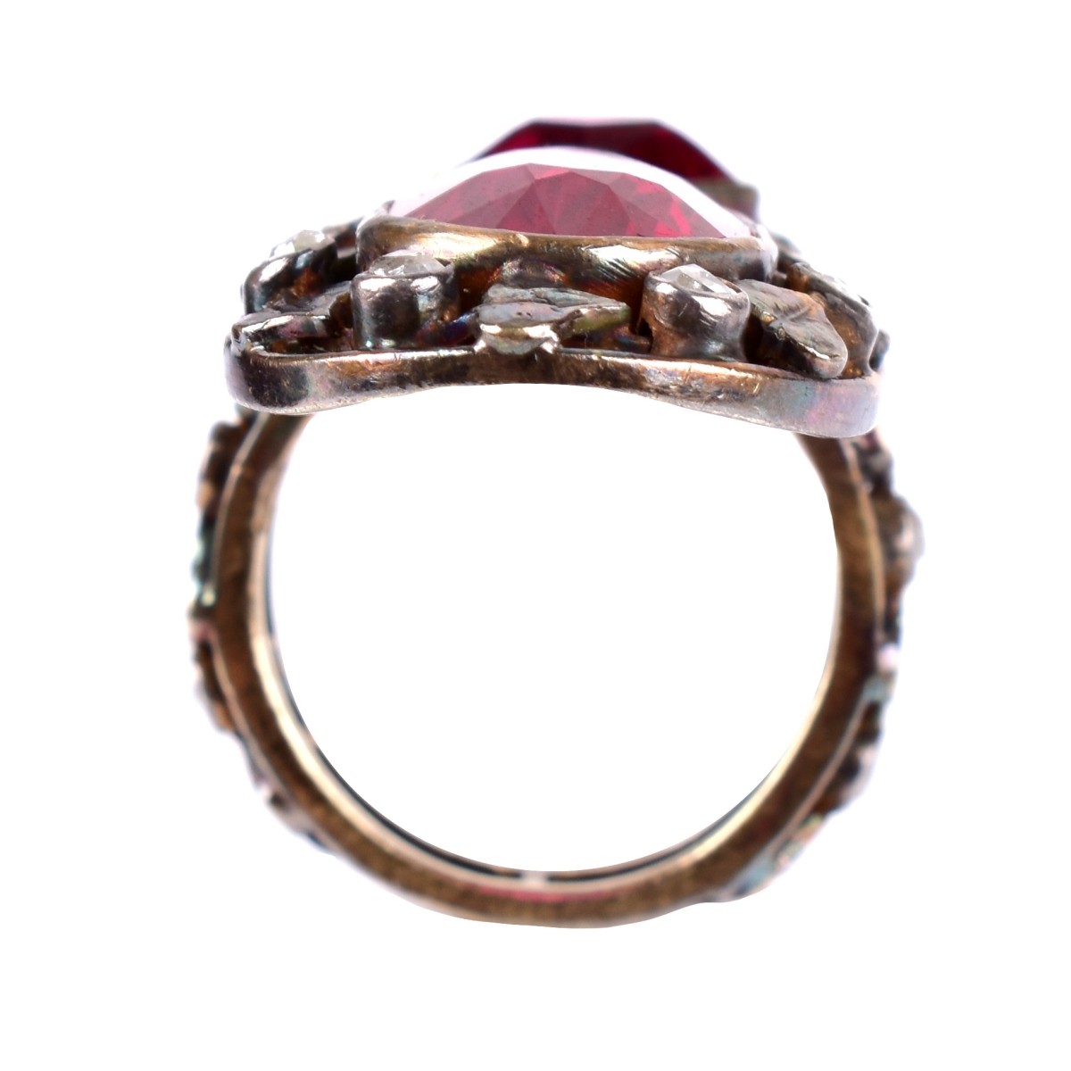 Antique Diamond Man Made Ruby, Silver & Gold Ring