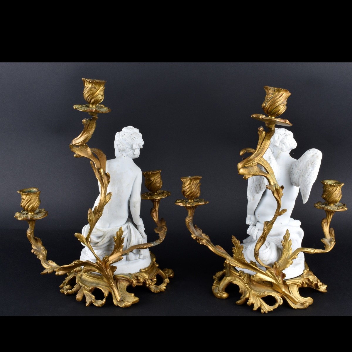 Pair 19th C Sevres Bisque and Bronze Candelabra