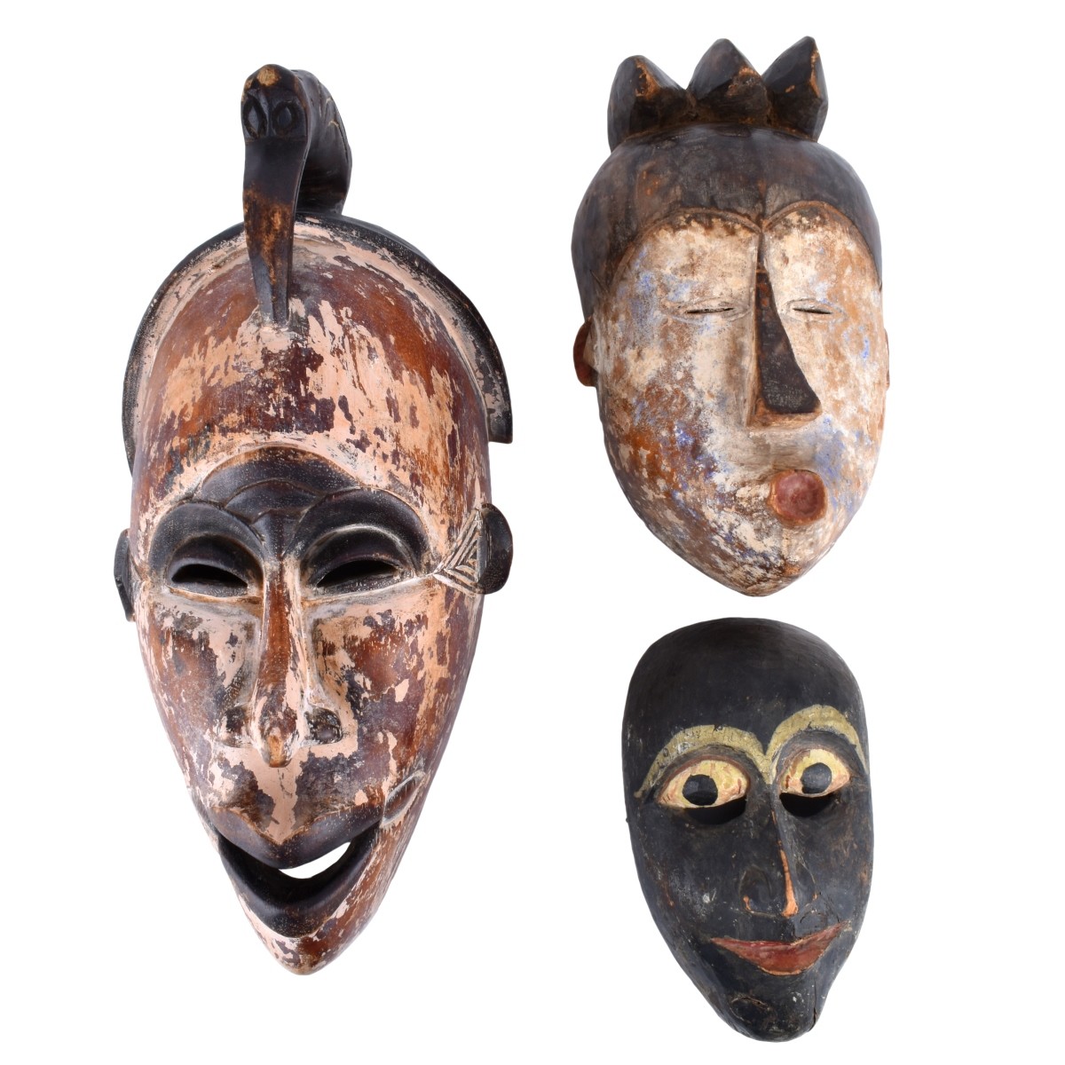 Three (3) African Polychrome Wood Carved Masks