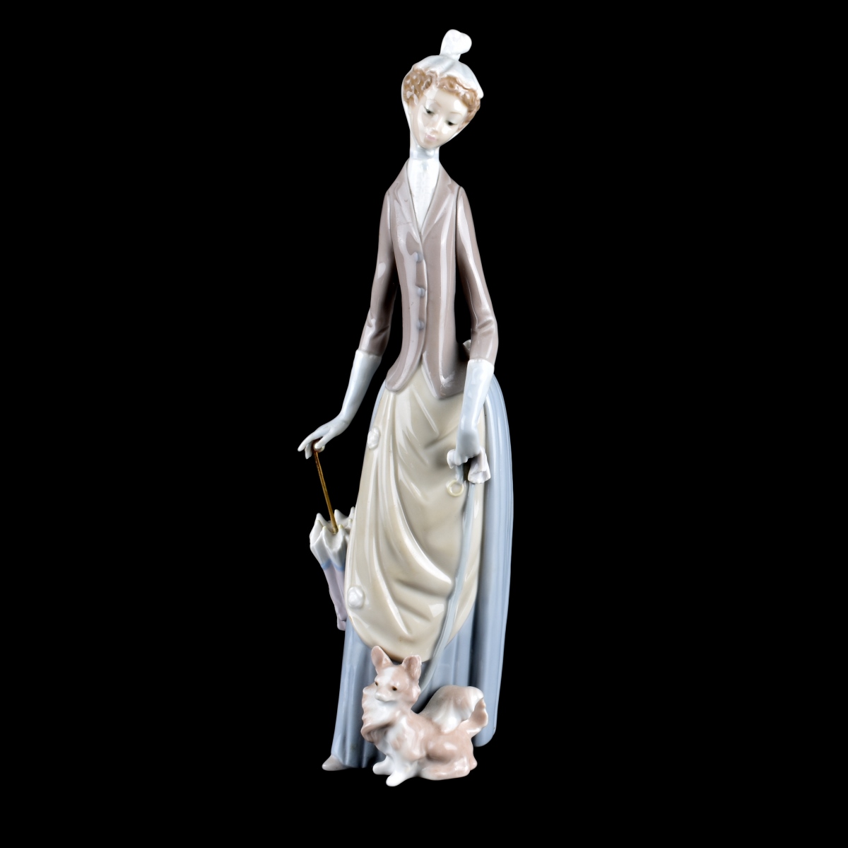 Tall Lladro "Women with Umbrella and Dog" Figurine