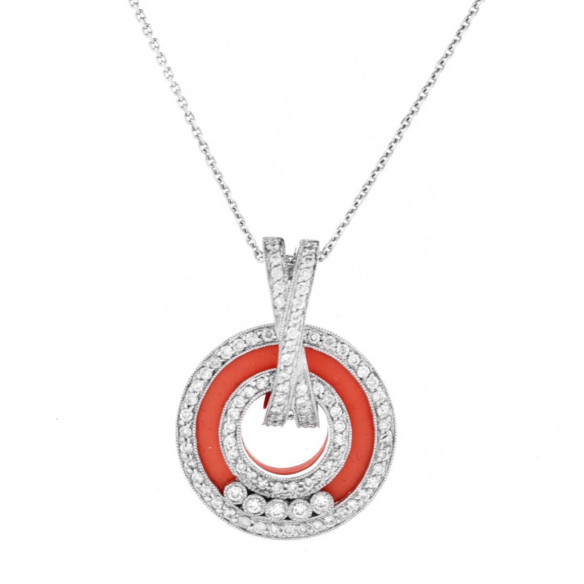 Diamond, Coral and 18K Pendant Necklace