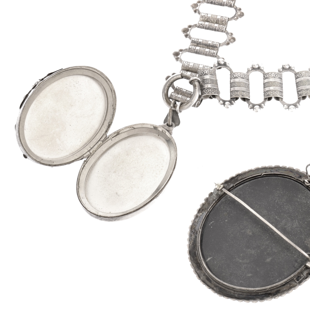 Antique Silver Necklace and Pietra Dura Pendant