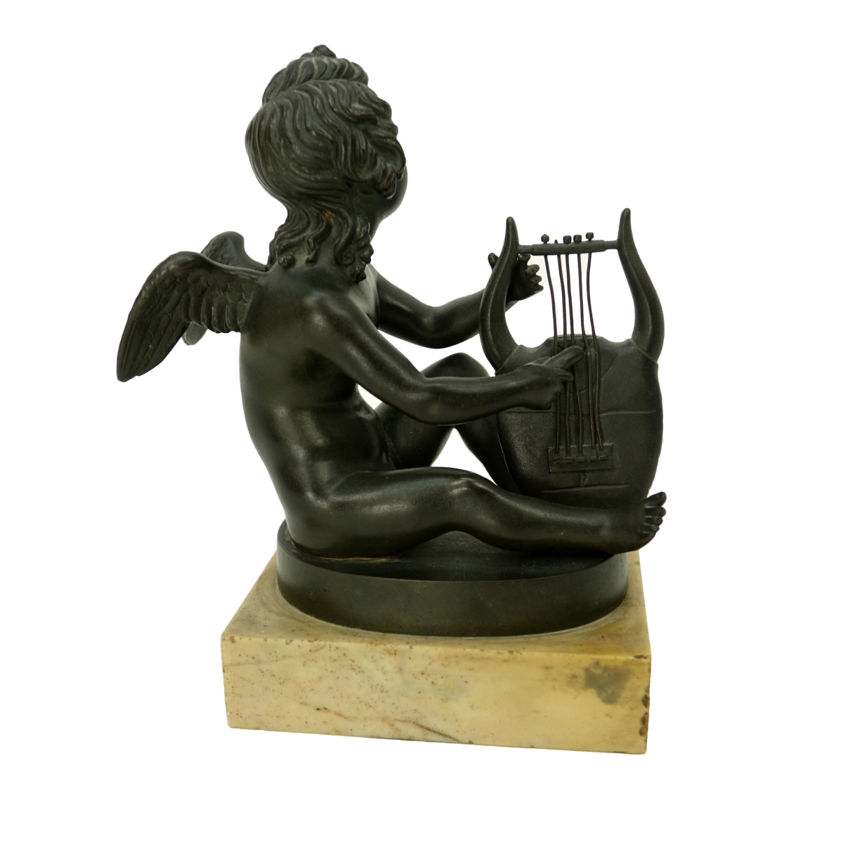 19th C. Bronze Angel Playing Lyre