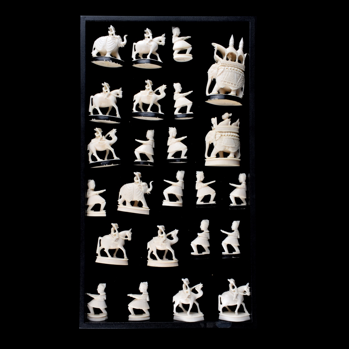 Twenty Four (24) Pc Indian Carved Ivory Chess Set