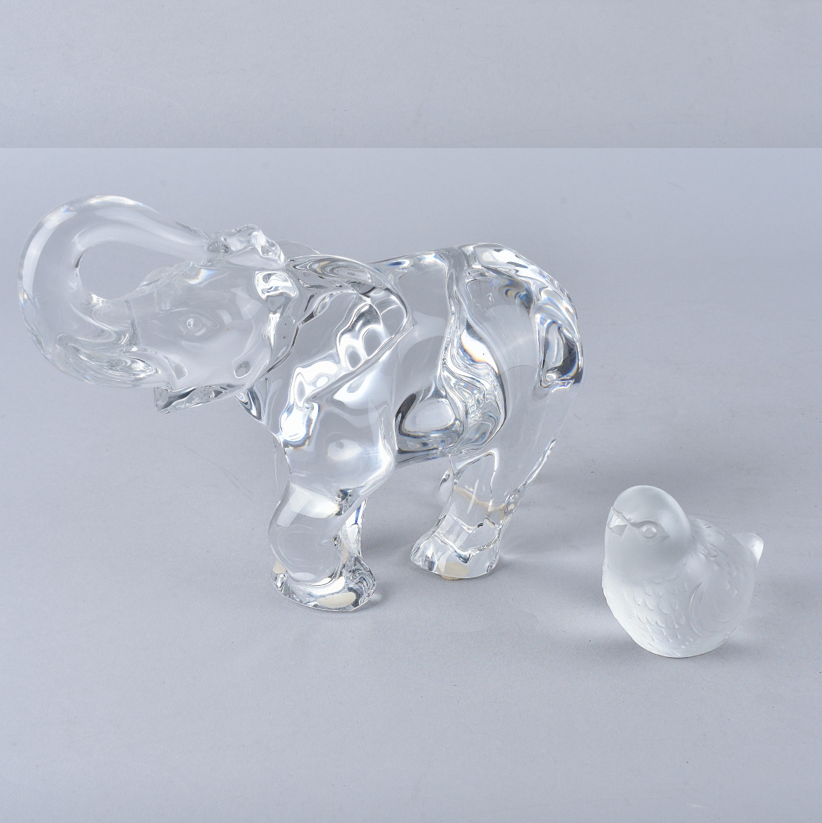 Two Vintage Crystal Figurines Elephant and Bird