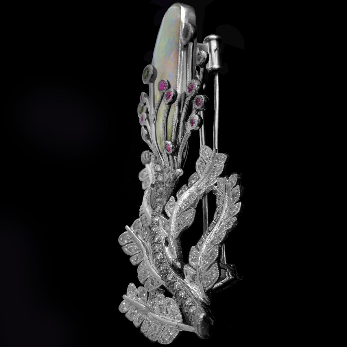 Opal, Diamond and 18K Flower Brooch