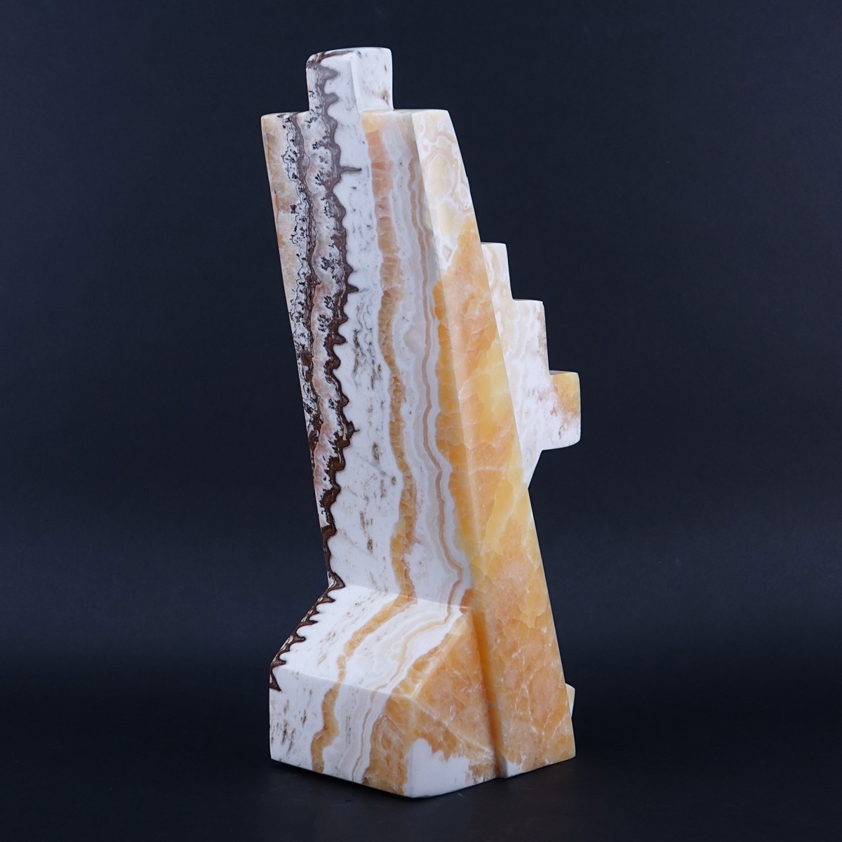 Large Banded Onyx Geometric Free Form Sculpture Signed Bernie M.