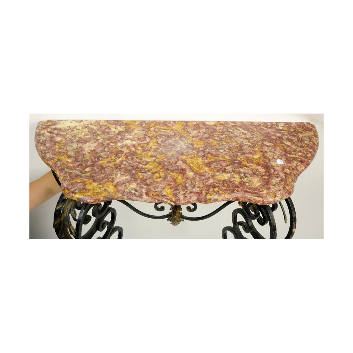 Vintage French Style Wrought Iron Console Table with marble top.