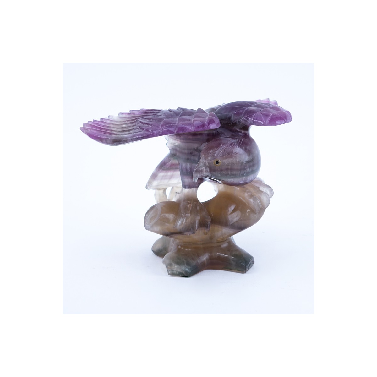 Amethyst Carved Sculpture of a Eagle Perched on Branch. A few nic