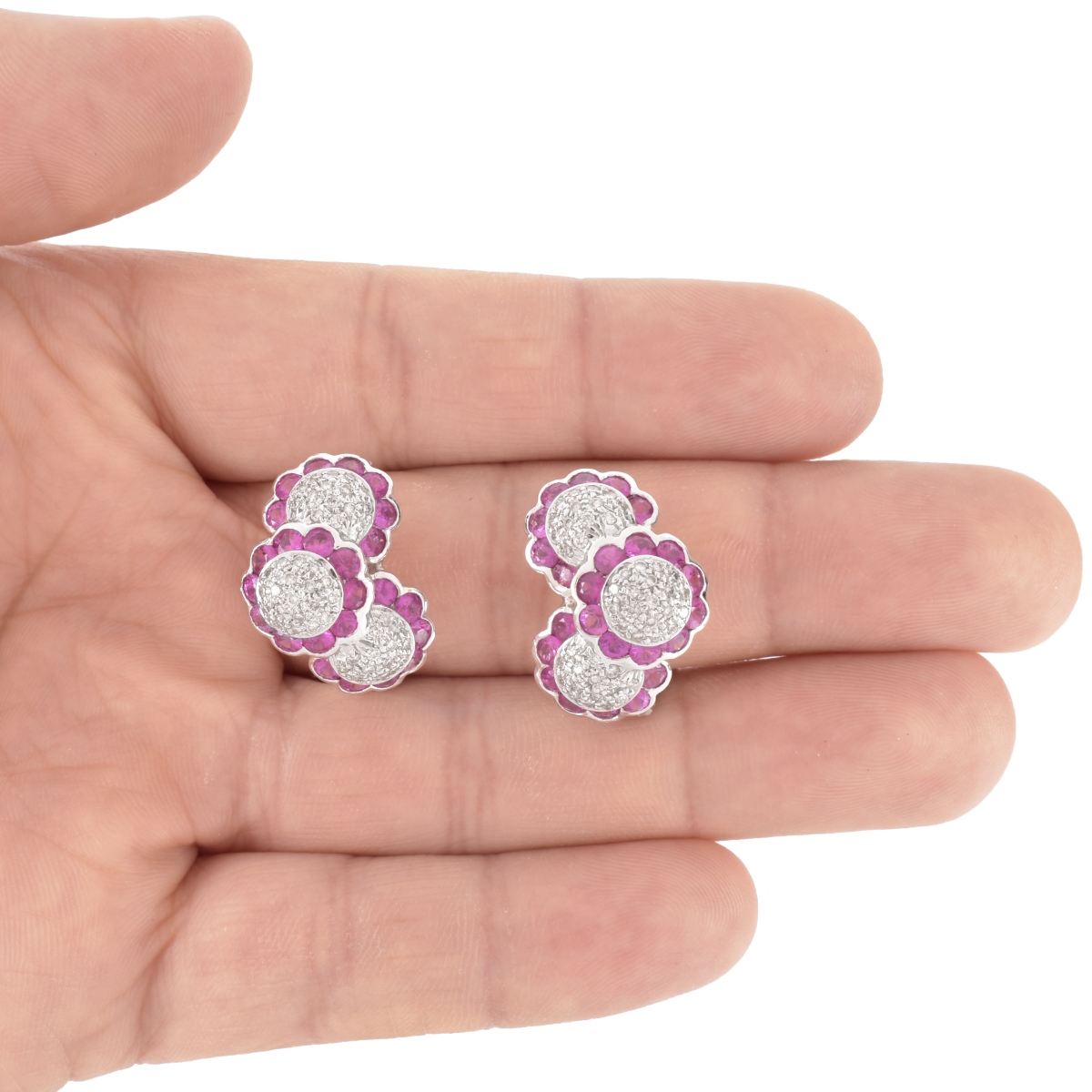 Pink Sapphire, Diamond and 18K Earrings