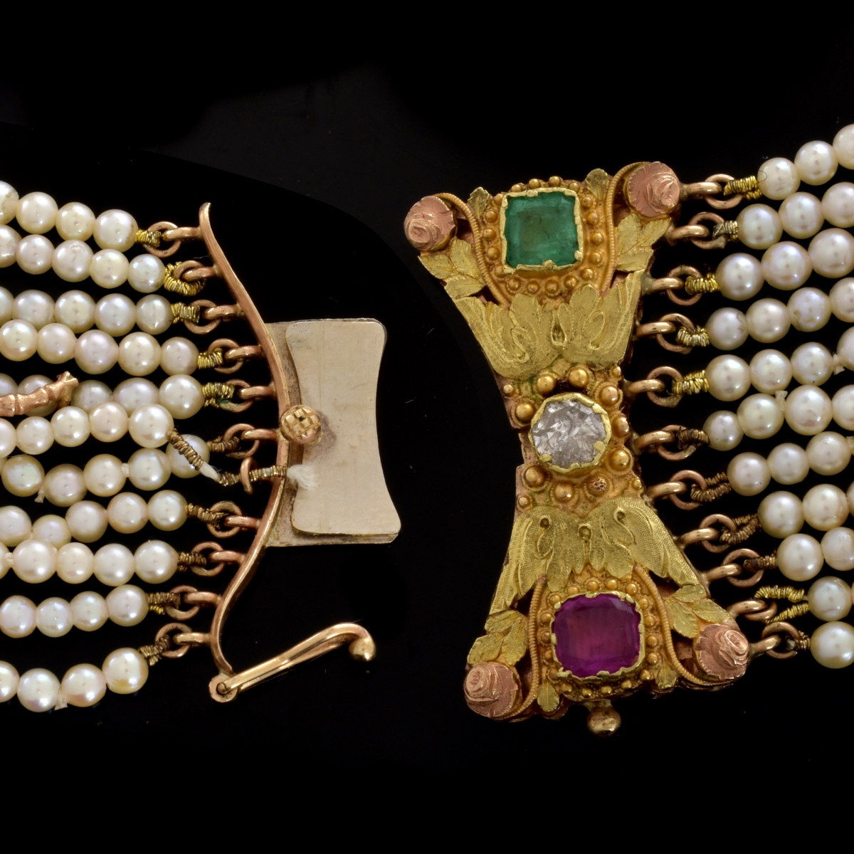 Art Nouveau Pearl, Gemstone and 14K Bracelet