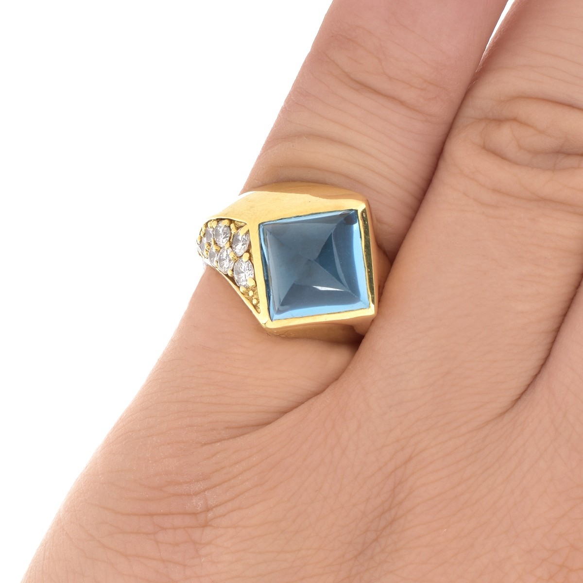 Blue Topaz, Diamond and 18K Ring