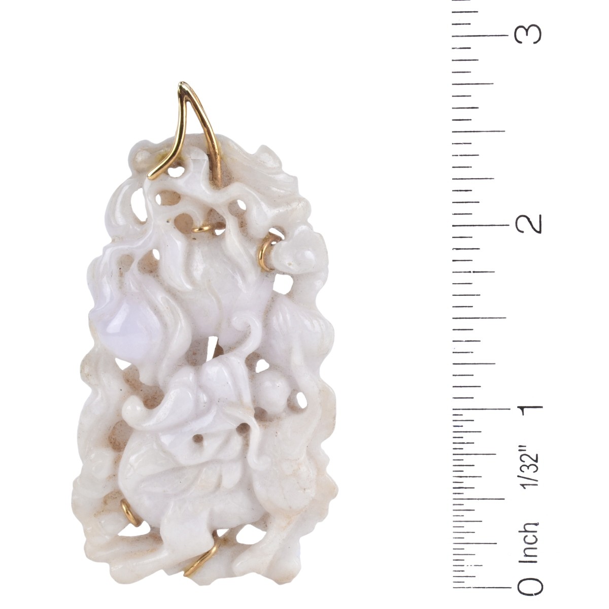 Chinese Carved White Jade and 14K Pendant