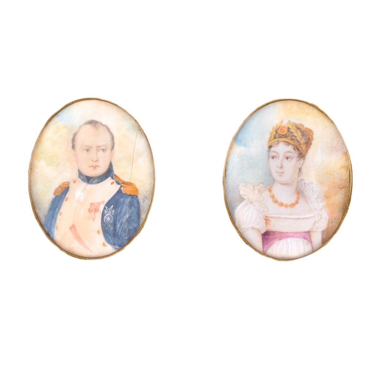 19th C. Napoleon & Josephine Miniatures on Ivory