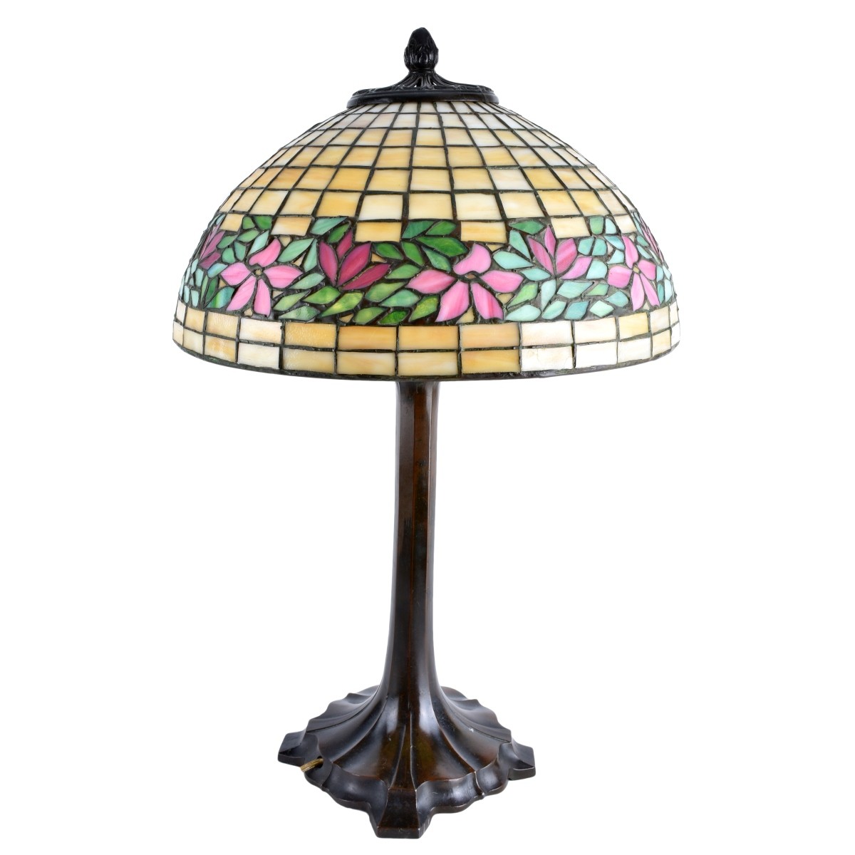 Tiffany Style Leaded Glass and Bronze Lamp