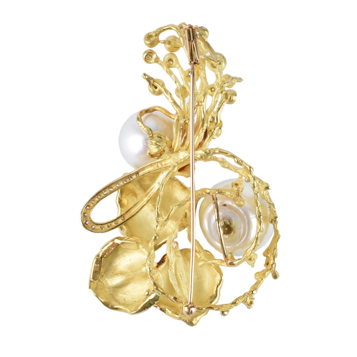 18K Gold, Pearl and Diamond Brooch