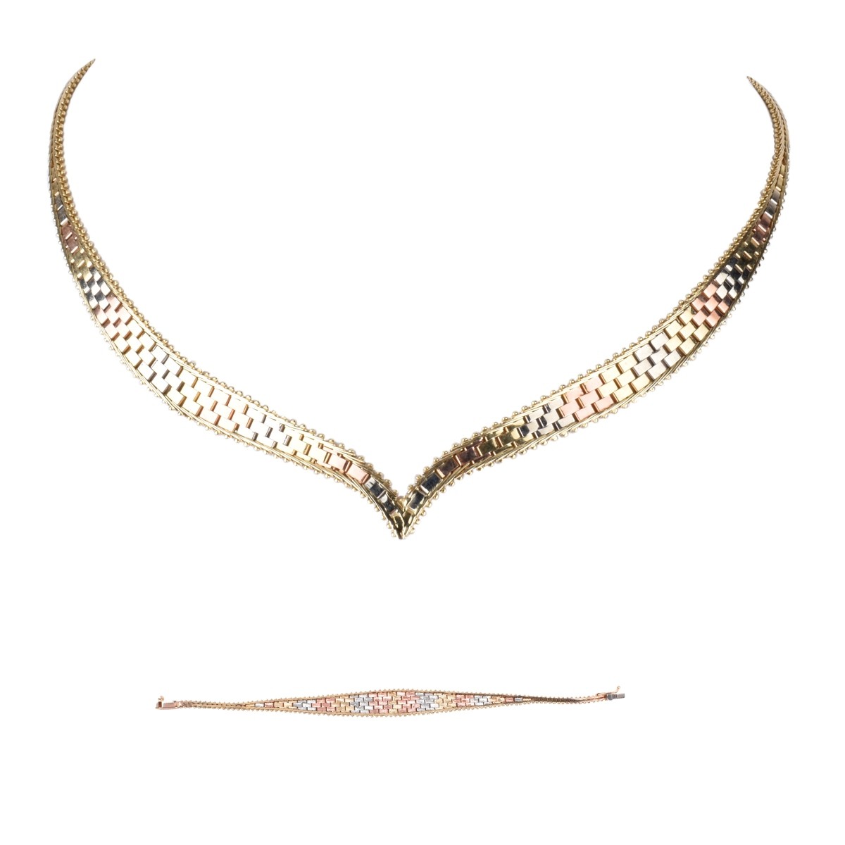 14K Tri-color Necklace and Bracelet